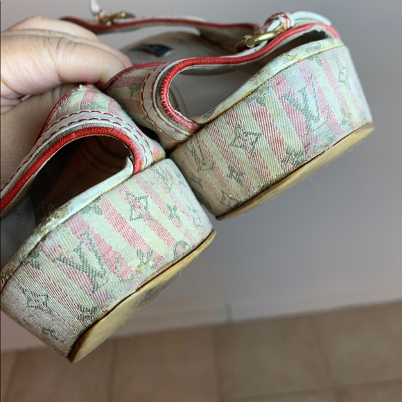 Louis Vuitton Monogram Heel Wedge Slip Open Toed Shoes Sz. 36.5 - Picture 13 of 13